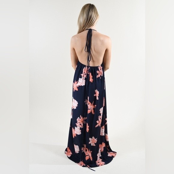 L'ATISTE By Amy Spaghetti Straps Floral Faux Wrap Plunging Backless Maxi Dress S - Picture 5 of 8